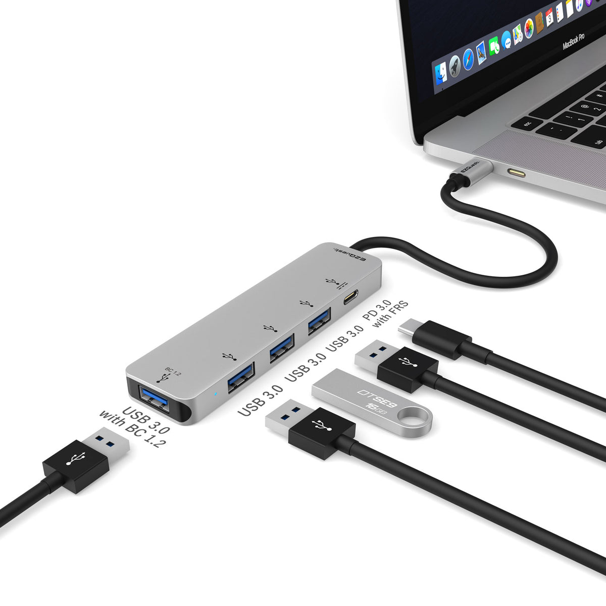 4-Port USB 3.0 Hub Adapter with USB-C PD 3.0